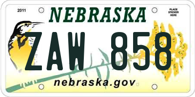 NE license plate ZAW858