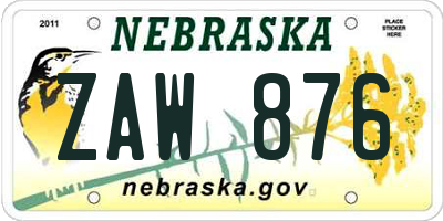 NE license plate ZAW876