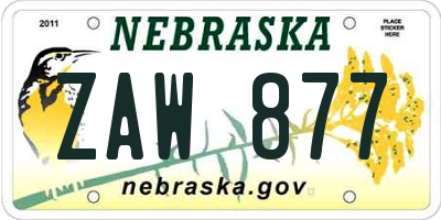 NE license plate ZAW877