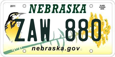 NE license plate ZAW880
