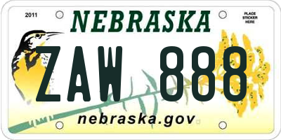 NE license plate ZAW888