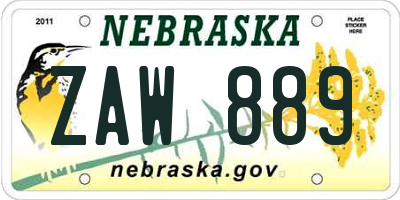 NE license plate ZAW889
