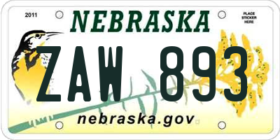 NE license plate ZAW893
