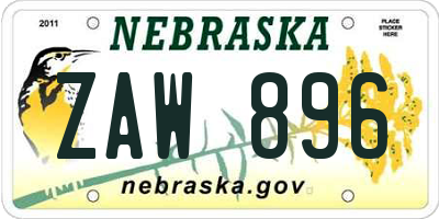 NE license plate ZAW896