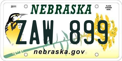 NE license plate ZAW899