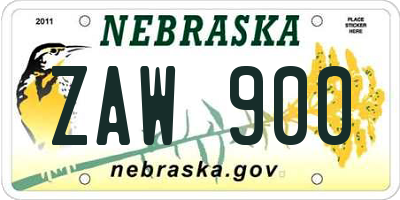NE license plate ZAW900