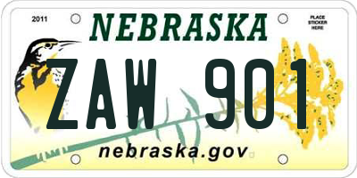 NE license plate ZAW901