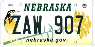 NE license plate ZAW907
