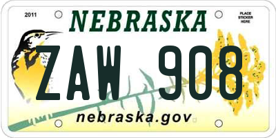 NE license plate ZAW908