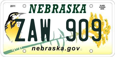 NE license plate ZAW909