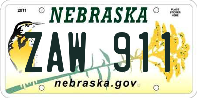 NE license plate ZAW911