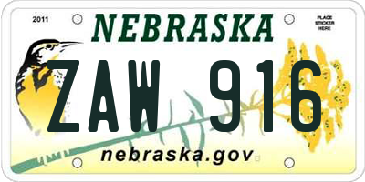 NE license plate ZAW916