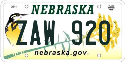 NE license plate ZAW920