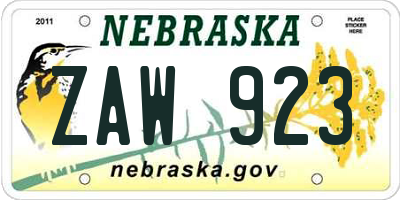 NE license plate ZAW923