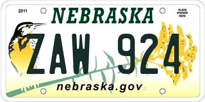 NE license plate ZAW924