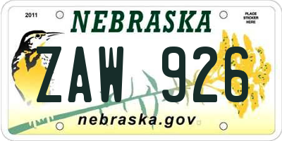 NE license plate ZAW926