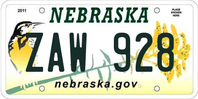 NE license plate ZAW928