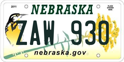 NE license plate ZAW930