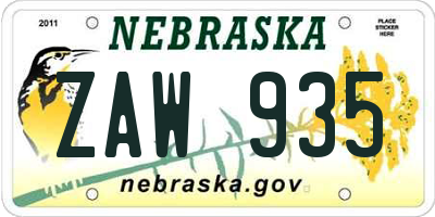 NE license plate ZAW935