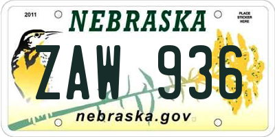 NE license plate ZAW936