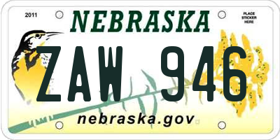 NE license plate ZAW946