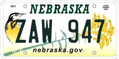 NE license plate ZAW947