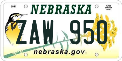 NE license plate ZAW950