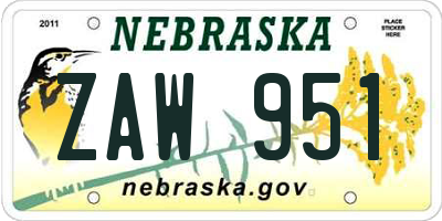 NE license plate ZAW951