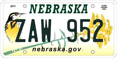 NE license plate ZAW952