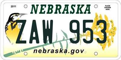 NE license plate ZAW953