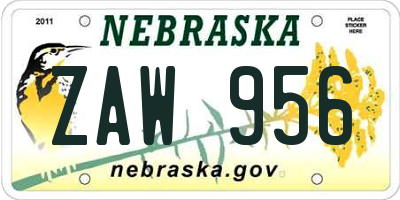 NE license plate ZAW956