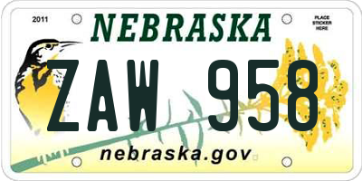 NE license plate ZAW958