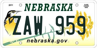 NE license plate ZAW959