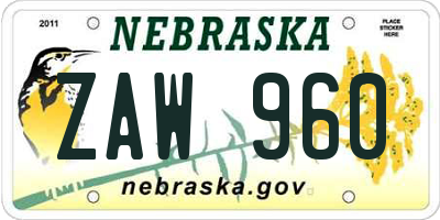 NE license plate ZAW960