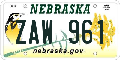 NE license plate ZAW961