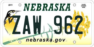 NE license plate ZAW962