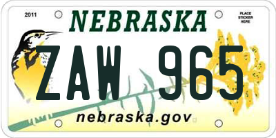 NE license plate ZAW965