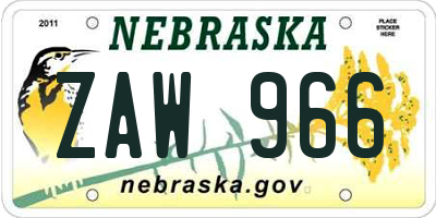 NE license plate ZAW966