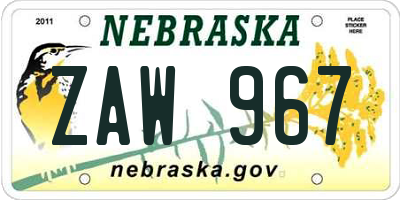 NE license plate ZAW967