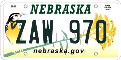 NE license plate ZAW970