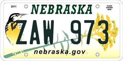 NE license plate ZAW973