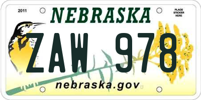 NE license plate ZAW978