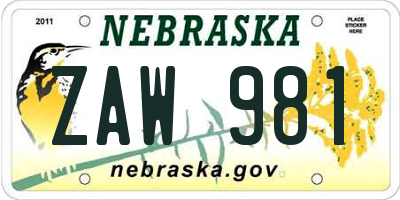NE license plate ZAW981