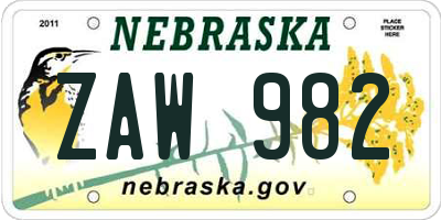 NE license plate ZAW982