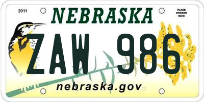 NE license plate ZAW986