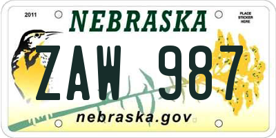 NE license plate ZAW987