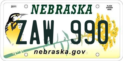 NE license plate ZAW990
