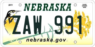 NE license plate ZAW991