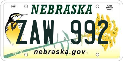 NE license plate ZAW992