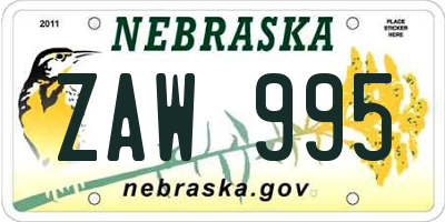 NE license plate ZAW995